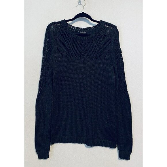 Lucky Brand Sweater Womens XL Charcoal Gray Pointelle Crew Neck Pullover - Picture 1 of 7